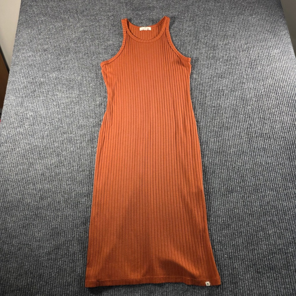Rip‎ Curl Womens Ribbed Knit Midi Dress Rust Orange Sleeveless Racerback Medium
